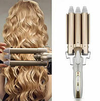 Потрійна плойка хвиля для волосся Gemei GM-1988 3 хвилі 45 Вт потрійні великі локони кераміка з терморегулятором