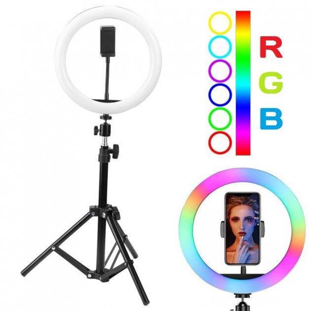Кільцева лампа кольорова світлодіодна RGB 38 см LED MJ38 з пультом для селфі, блогерів, фото