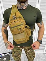 Рюкзак патрульный однолямочный SILVER KNIGHT 5л cayot Сумка слинг тактическая однолямочная. Нагрудная сумка