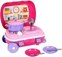 Детский пластиковый игровой набор Кухня с набором посуды в ярком чемодане игрушечный набор посудки для девочки