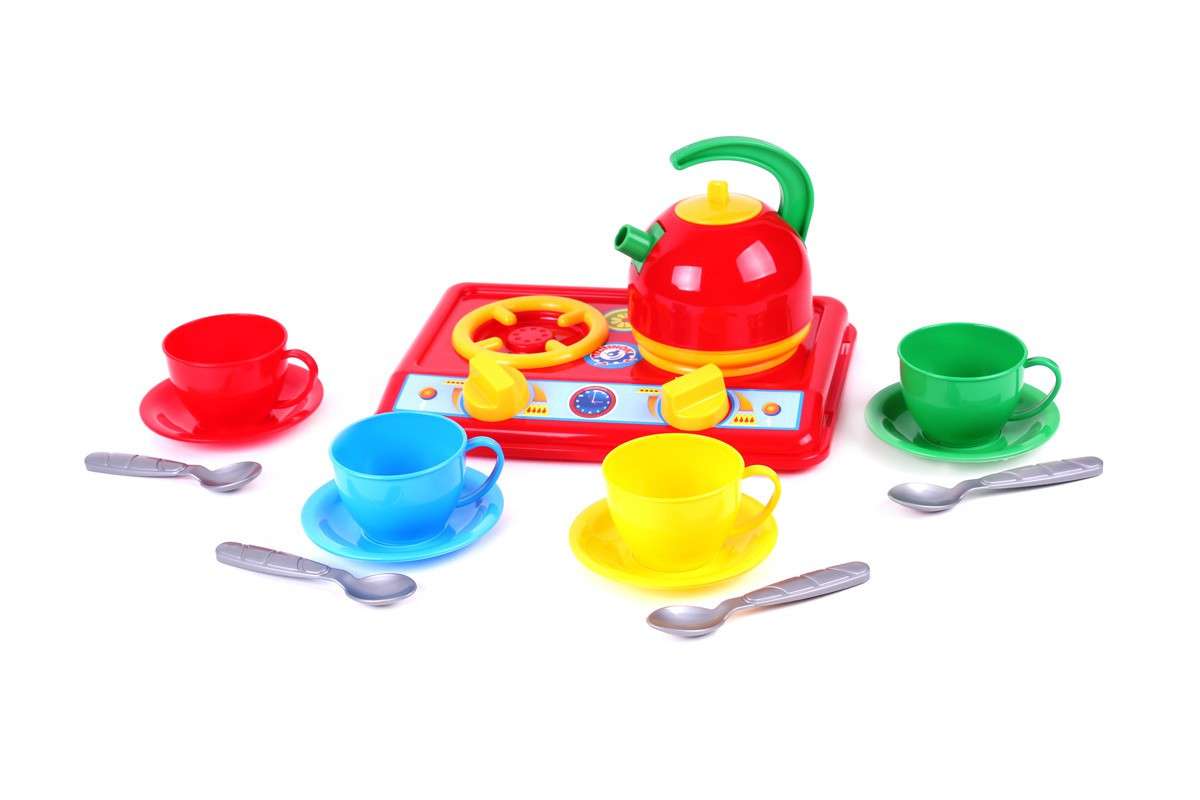 Детский пластиковый игровой Набор деткой посуды Галинка 3 ТехноК с плитой игрушечный набор для чаепития - фото 1 - id-p1872315891