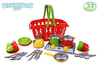 Детский пластиковый игровой Набор деткой посуды в корзинке Галинка 10 ТехноК игрушечный набор посудки с плитой
