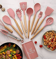 Набор кухонных предметов Silicone kitchen utensils set 12 предметов Розовый