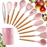 Набір кухонних предметів Silicone kitchen utensils set 12 предметів Рожевий, фото 5