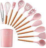Набір кухонних предметів Silicone kitchen utensils set 12 предметів Рожевий, фото 6