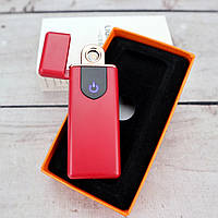 Аккумуляторная электро USB зажигалка сенсорная Пластиковая в подарочной коробке Красная (Оригинальные фото)
