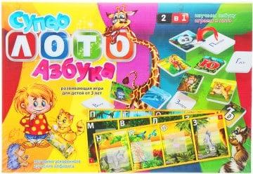 Настільна розважальна розвиваюча гра Супер лото азбука Danko Toys універсальна гра для дітей