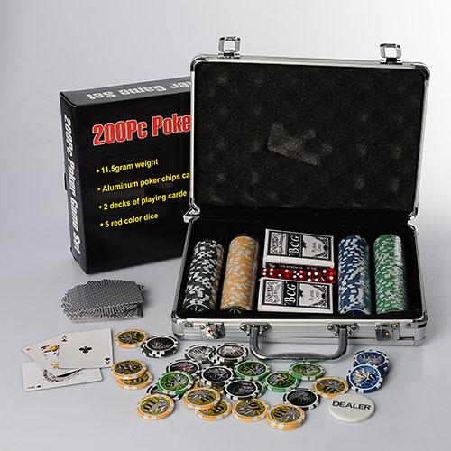 Настільна гра M 2779 покер, 200фіш (11,5г-з номіналом), 2кол.карт, кубик, у валізі (алюм)