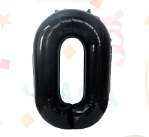 Цифра 0 чорна, куля фольгована повітряна 70 см Китай