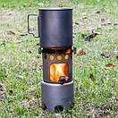 Титанова піч щепочниця туристична Tomshoo та титановий казанок titanium 750 мл зі складними ручками для походу туризму, фото 6