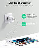 Адаптер живлення для телефону Ugreen CD170 White USB+USB Type-C Wall Charger 36W 3A, фото 6