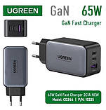 Зарядний пристрій Ugreen CD244 USB-A + 2 x USB-C 65 Вт GaN Tech Fast Charger Сірий, фото 3