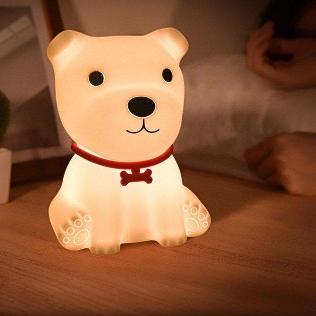 Декоративний нічник Puppy LJC-148 цуценя дитячий силіконовий світильник для сну іграшка білий, фото 1