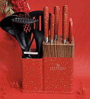 Набір кухонних ножів Edenberg EB-11098 з 12 предметів на стійці Червоний