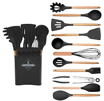 Набір кухонний на стійці ZP-053 з 12 предметів набір кухонного приладдя чорний