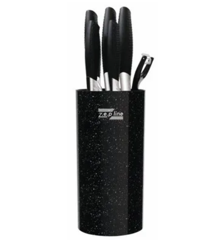 Набір ножів для кухні з підставкою Zepline ZP-046 кухонні ножі та підставки чорний