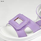 Бузкові жіночі босоніжки з натуральної шкіри на білій підошві, фото 4