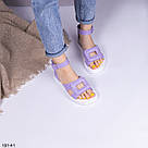 Бузкові жіночі босоніжки з натуральної шкіри на білій підошві, фото 8