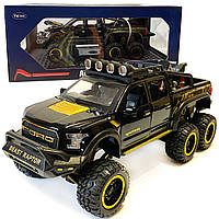 Машинка металева дитяча Ford Raptor з мотоциклом позашляховик, чорна, Автоексперт, 1:24, світло, інерція, відкриваються двері,