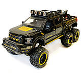 Машинка металева дитяча Ford Raptor з мотоциклом позашляховик, чорна, Автоексперт, 1:24, світло, інерція, відкриваються двері,, фото 3
