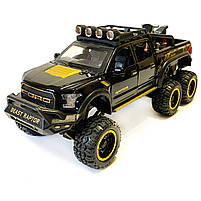 Машинка металева дитяча Ford Raptor з мотоциклом позашляховик, чорна, Автоексперт, 1:24, світло, інерція, відкриваються двері,, фото 3