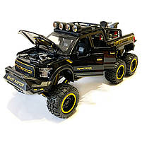 Машинка металева дитяча Ford Raptor з мотоциклом позашляховик, чорна, Автоексперт, 1:24, світло, інерція, відкриваються двері,, фото 7