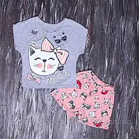 Домашний комплект (пижама) для девочки футболка-топ +шорты Кошка