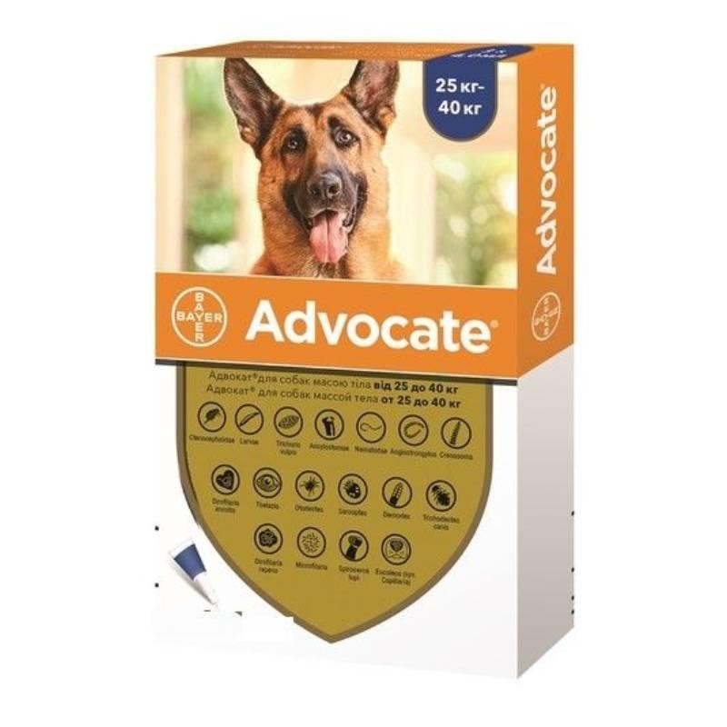 Краплі на холку для собак 25-40 кг Адвокат 0,4 мл від бліх кліщів і гельмінтів No1 Bayer, фото 1