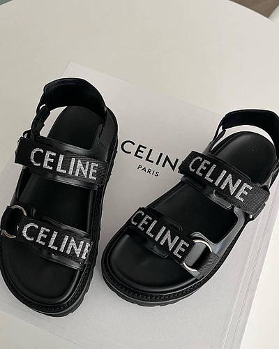 Женские черные кожаные сандали celine на массивной платформе Селин ...