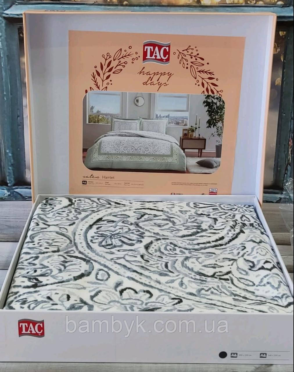 Постільна білизна Tac Преміум Класу Бавовняна Євро Розмір Сатин Happy Days Hamlet