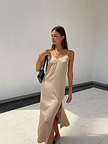 Актуальна шовкова сукня-комбінація з розрізом довжина міді Smld8412, фото 4