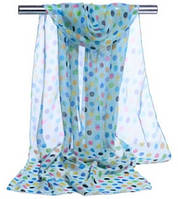 Жіноча шарф хустка в горох шифоновий Confetti 155 см*50 см блакитний