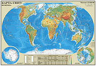 Физическая карта мира 100x70 см М1:35 000 000 Ламинированная бумага (4820114954497)