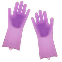 Силиконовые варежки Magic Silicone Gloves Pink для уборки чистки мытья посуды для дома фиолетовые