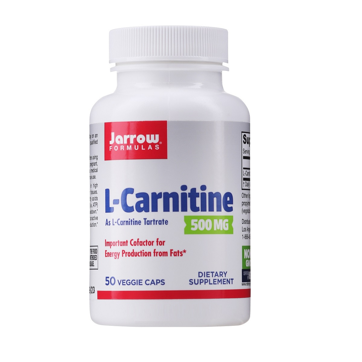 L-карнітин 500, 500 мг, L-Carnitine, Jarrow Formulas, 50 капсул вегетаріанських