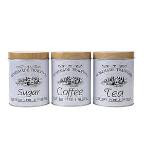 Набір з трьох банок "Стильна кухня", біла 13,5 см. ELISEY