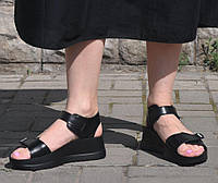 Розміри 36, 37, 38, 39, 40, 41  Босоніжки сандалі жіночі Viscala шкіряні на платформі, чорні, на липучках
