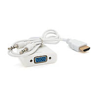 Конвертер HDMI (тато) на VGA (мама) 10cm, White, 4K / 2K, Пакет + AUDIO Q250