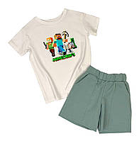 Костюм для дівчинки футболка + шорти "minecraft" (герої) дитяча Family look