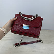 Жіноча сумка стьобана фактура з коротким ланцюжком С71-1903 Червона