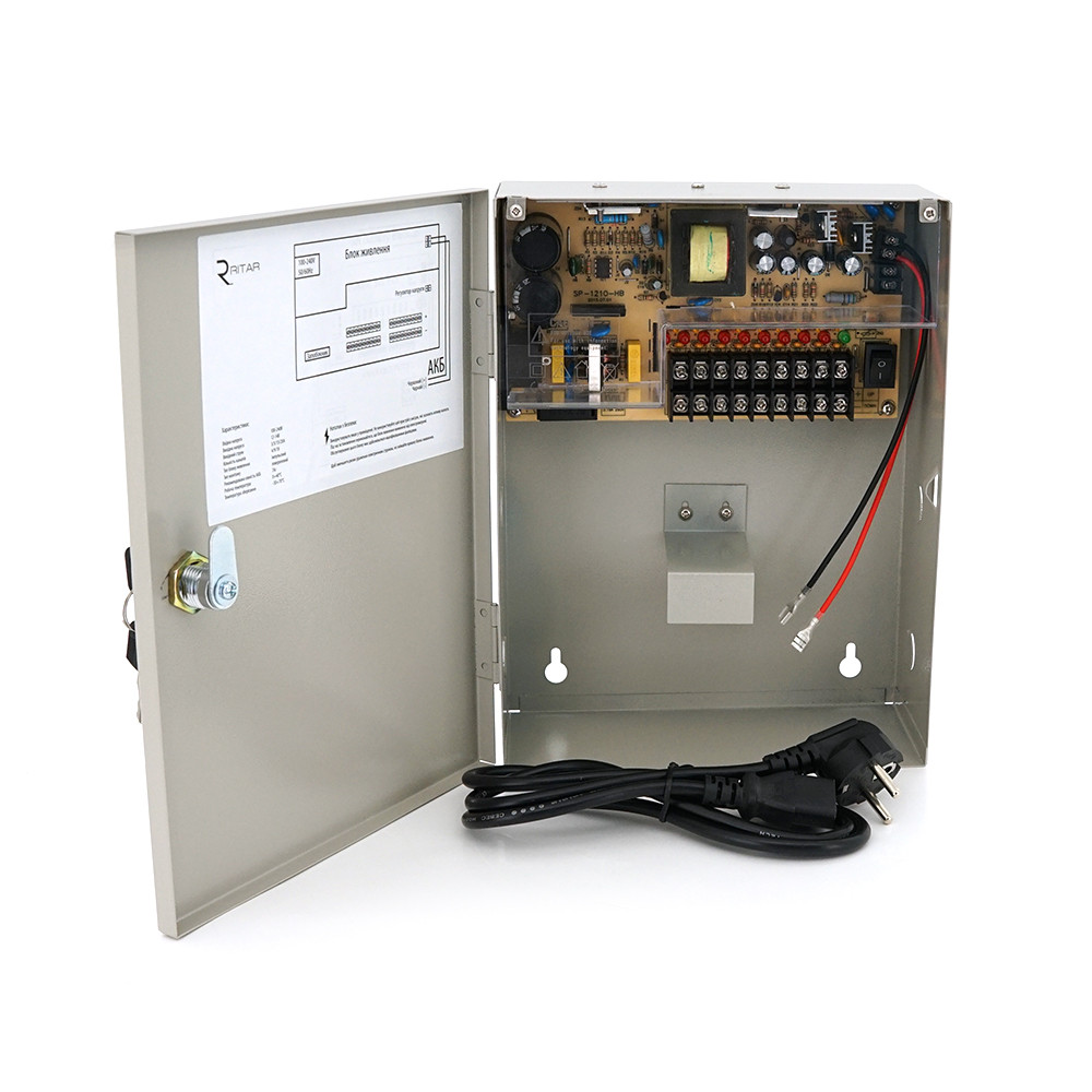 Блок питания импульсный бесперебойный DC12-10А UPS-P12/10/7 9CH в металлическом корпусе под АКБ 7-9А для систем видеонаблюдения и