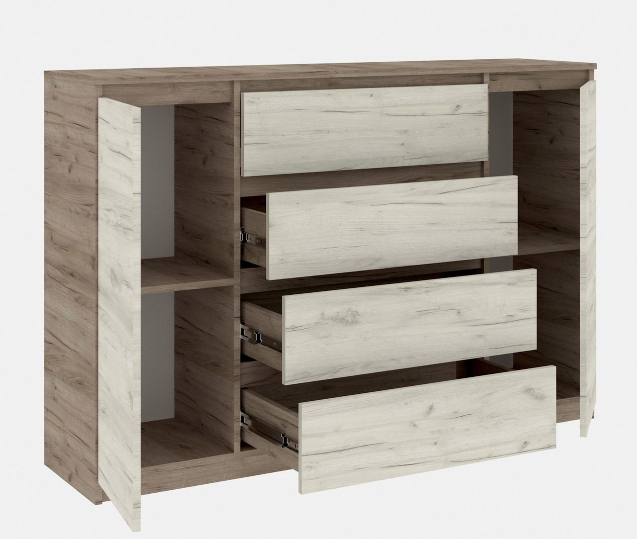Стильний комод на 5 ящиків Мікс-1 роликові напрямні Дуб сонома + білий 70х38х102 см Еверест