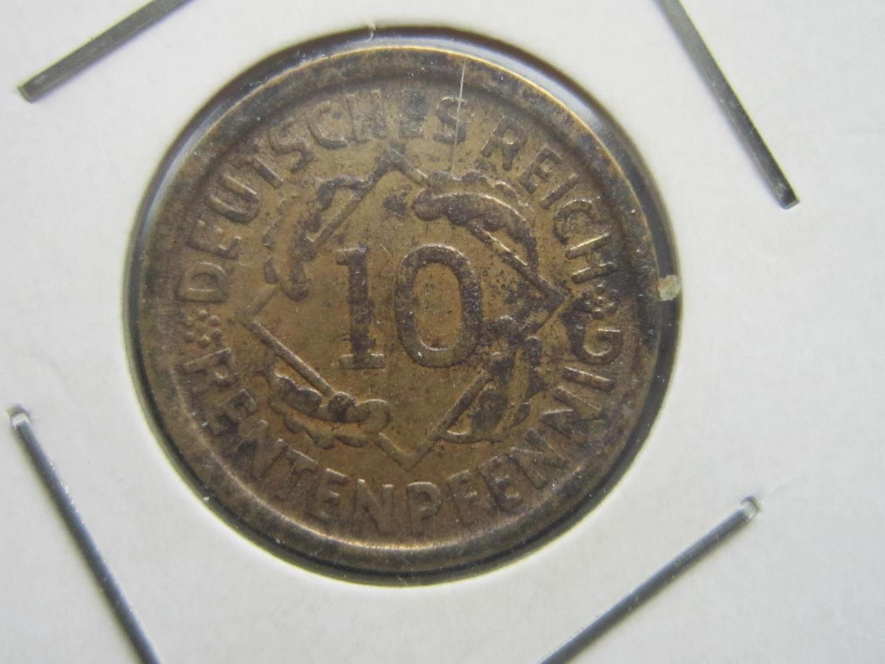Монета 10 пфеннигов Германия 1924 D - фото 1 - id-p360410686