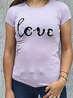 Футболка жіноча з принтом love", женская стильная футболка лаванда, базова лавандова футболка