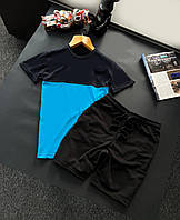 Мужской летний костюм Футболка + Шорты черный с голубым базовый без бренда Спортивный костюм на лето (Bon)