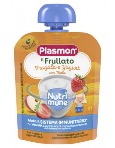 Nutrimune Пюре з яблук, полуниця з йогуртом Plasmon 85г, фото 1