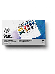 Набір акварельних фарб Cotman Half Pan Studio Set, 12 шт. + пензлик