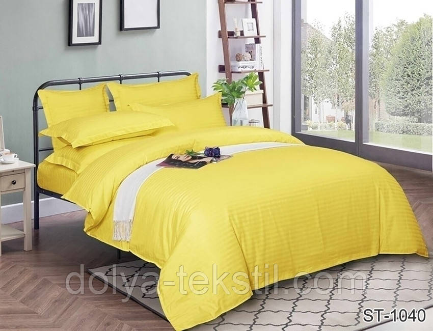Євро комплект постільної білизни страйп-сатин Luxury ST-1040, фото 1