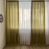 Штори легкі лляні ALBO оливкові 150×270 см, комплект 2 шт. (SH-M1-15), фото 3