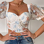 Жіночий топ бюстьє з вишивкою з короткими рукавами та шнурівкою на спині (р. 42-46) 68171162, фото 3